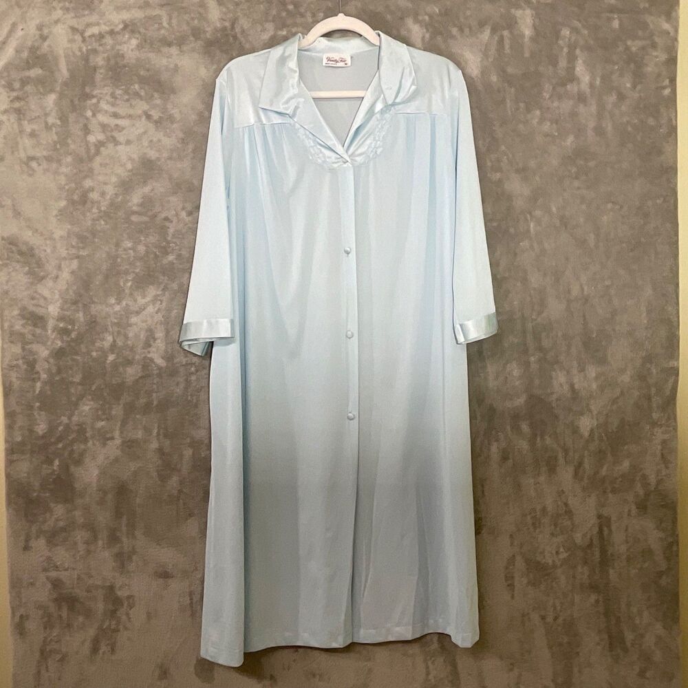 Vintage Vanity Fair Blue Robe Housecoat Duster Size M Nylon/poly Made in USA